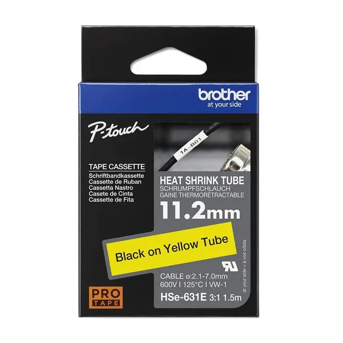 Brother P-Touch HSe-631E Orijinal Sarı üzerine Siyah Isı ile Daralan Laminasyonlu Etiket -11,2mm